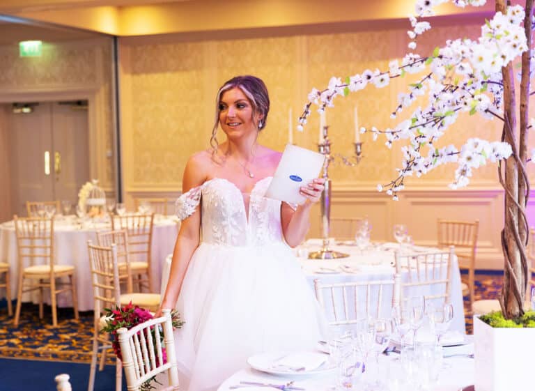 Bride holding menu