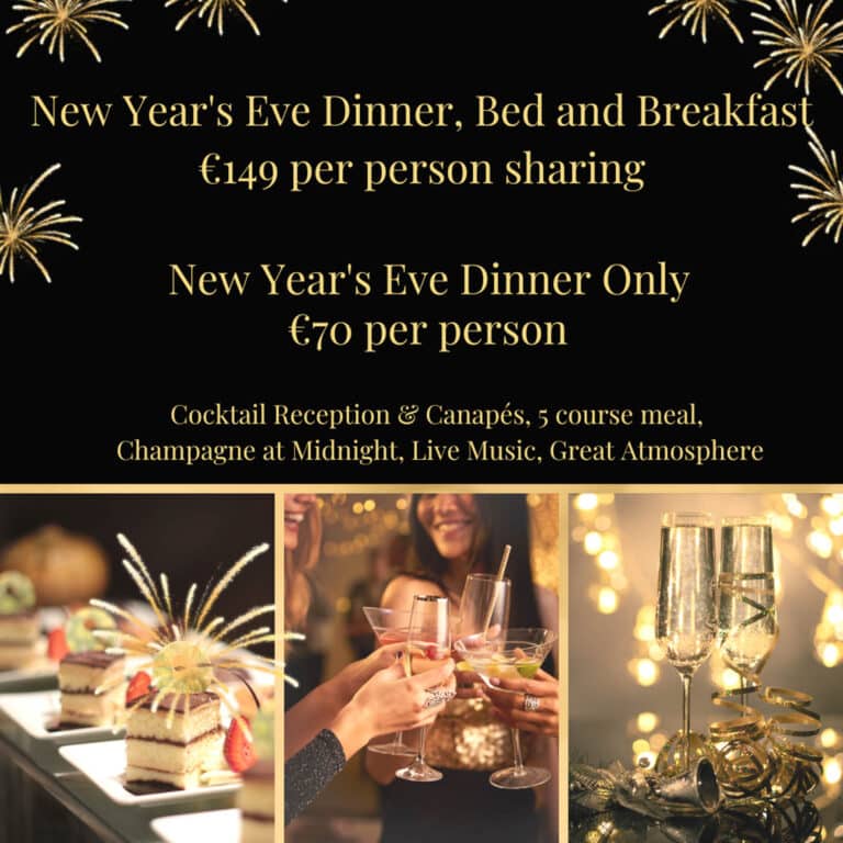 New Year special menu at Roganstown Hotel with seared scallops, Hereford beef fillet, halibut or duck, and chocolate cremeux
